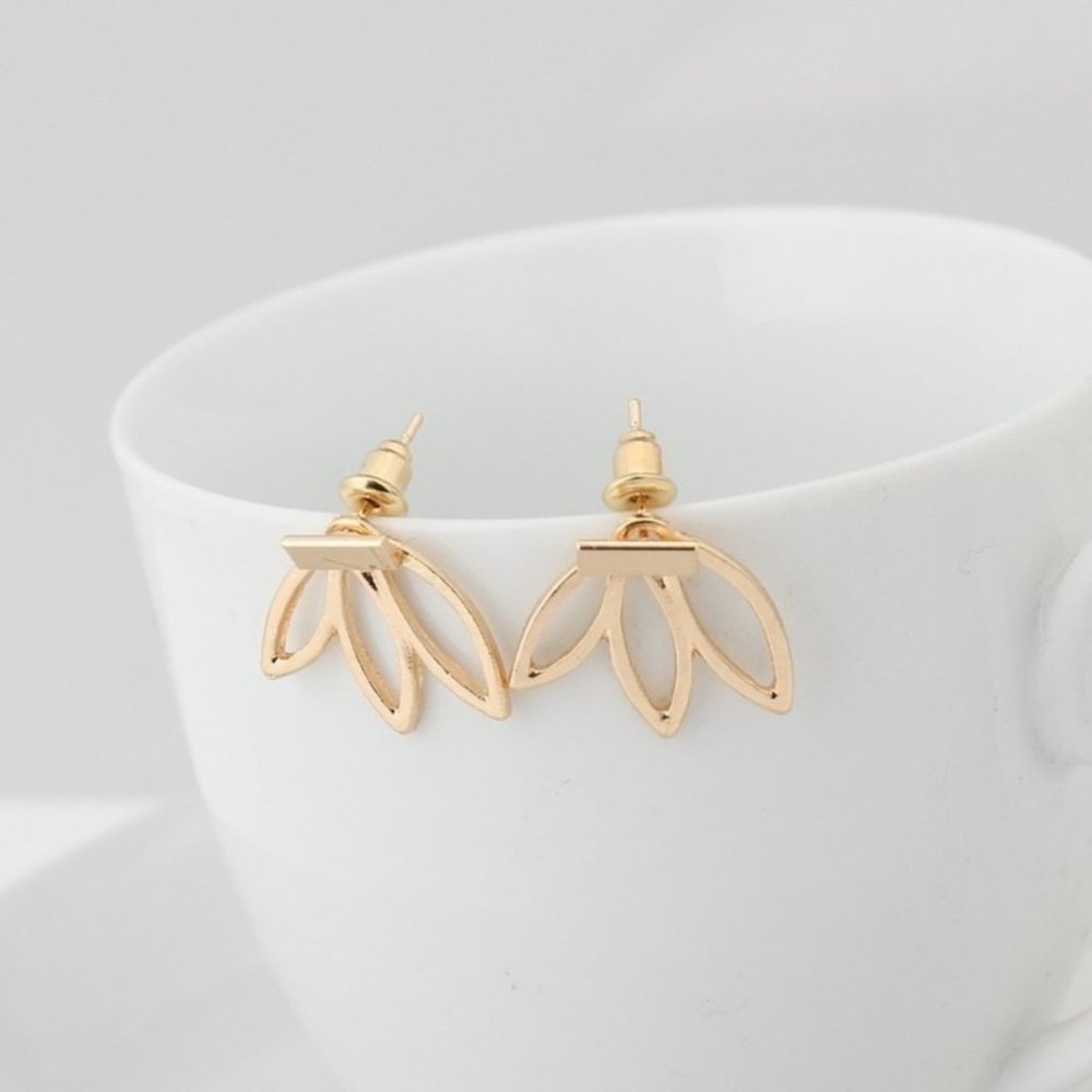 2/$20 Gold Boho Lotus Bar Stud Earring - Picture 3 of 5